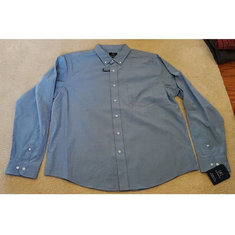 NWT Men's George Light Blue Button Down Work Dress Shirt Classic Fit XL